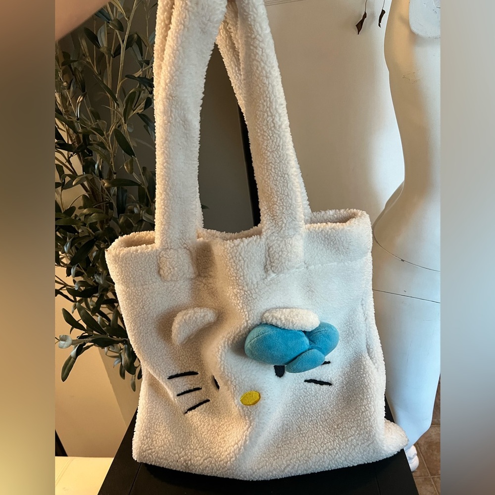 Hello Kitty White and Blue Fuzzy Tote Bag